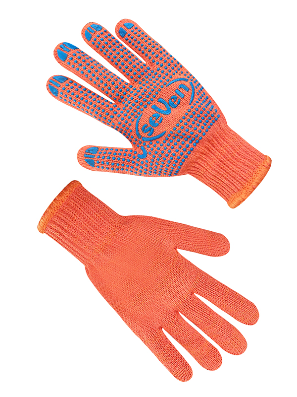 Рукавички трикотажні помаранчеві з ПВХ крапкою SEVEN 78612